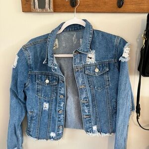 Strauss Casual Light Blue Denim distressed cropped Jacket-M